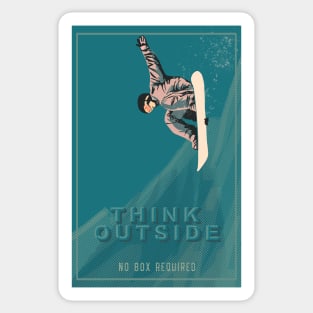 Think Outside No Box Required Retro style Snowboard Poster Sticker